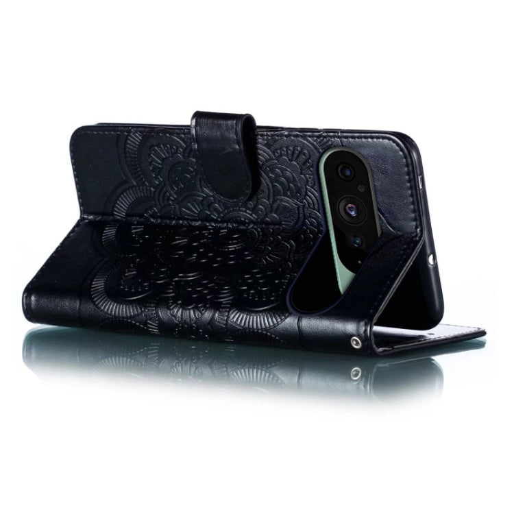 For Google Pixel 9 Sun Mandala Embossing Pattern Phone Leather Case(Black) by buy2fix