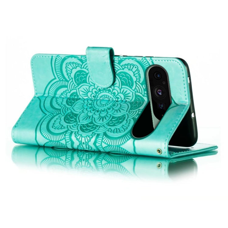 For Google Pixel 9 Sun Mandala Embossing Pattern Phone Leather Case(Green) by buy2fix
