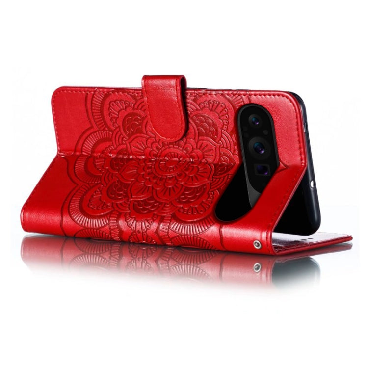 For Google Pixel 9 Pro Sun Mandala Embossing Pattern Phone Leather Case(Red) by buy2fix
