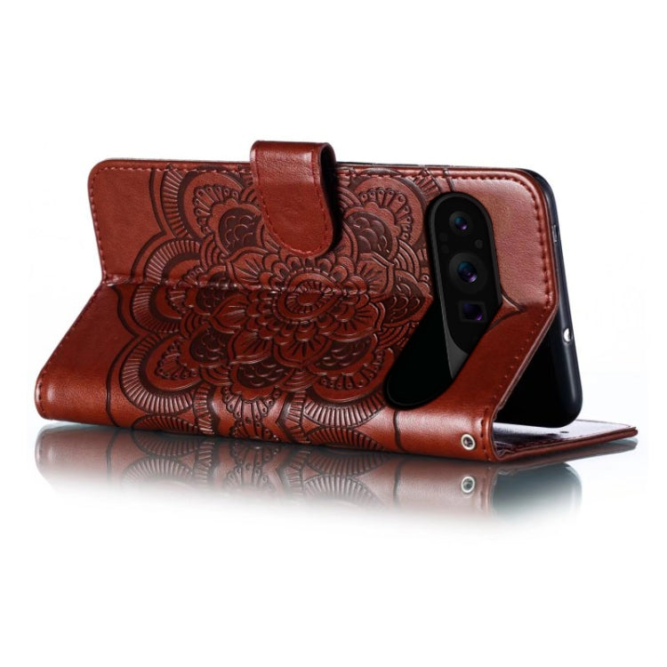 For Google Pixel 9 Pro Sun Mandala Embossing Pattern Phone Leather Case(Brown) by buy2fix