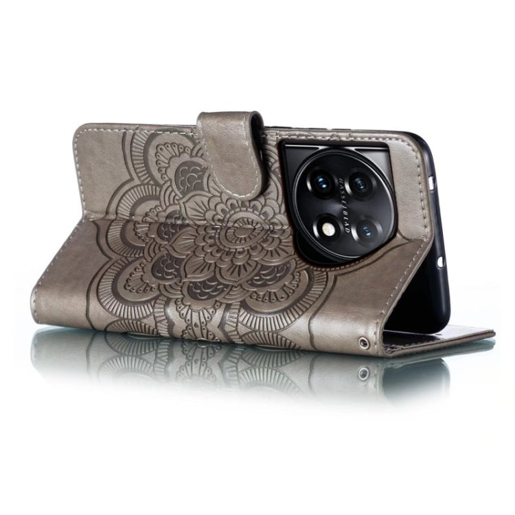For OnePlus 11 Sun Mandala Embossing Pattern Phone Leather Case(Grey) by buy2fix