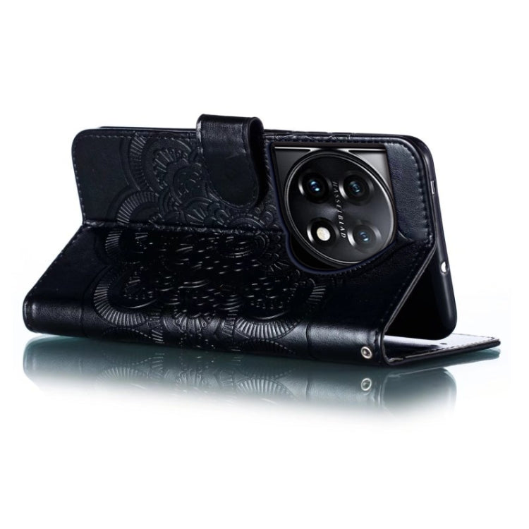 For OnePlus 11 Sun Mandala Embossing Pattern Phone Leather Case(Black) by buy2fix