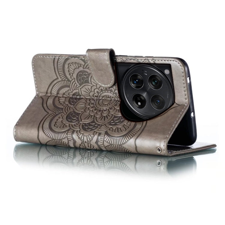 For OnePlus 12 Sun Mandala Embossing Pattern Phone Leather Case(Grey) by buy2fix