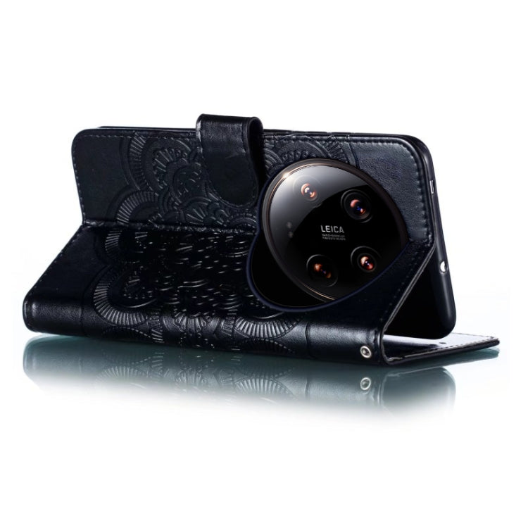 For Xiaomi 14 Ultra Sun Mandala Embossing Pattern Phone Leather Case(Black) by buy2fix