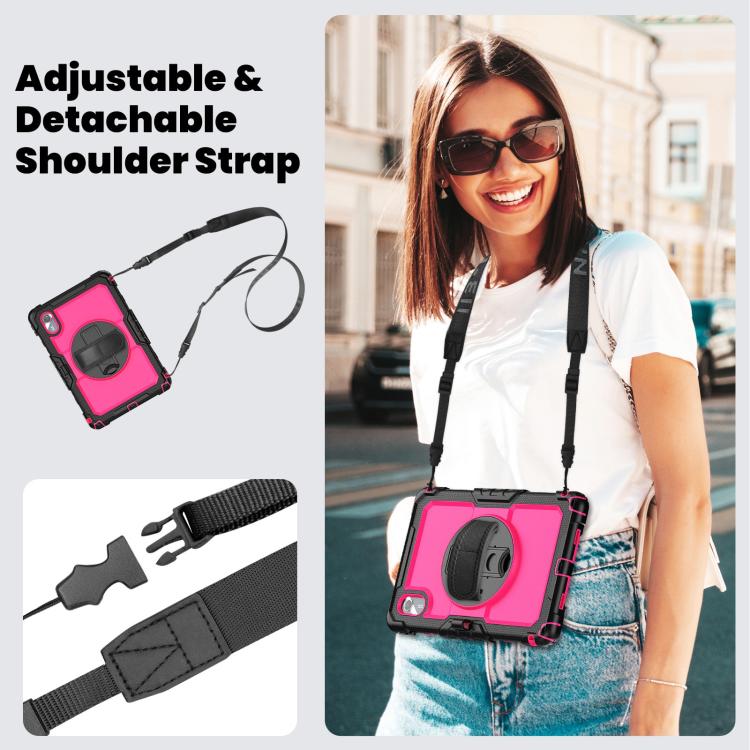 For Lenovo Xiaoxin Pad 2024 / 2025 Silicone Hybrid PC Tablet Case with Shoulder Strap(Black Rose Red PC) by buy2fix