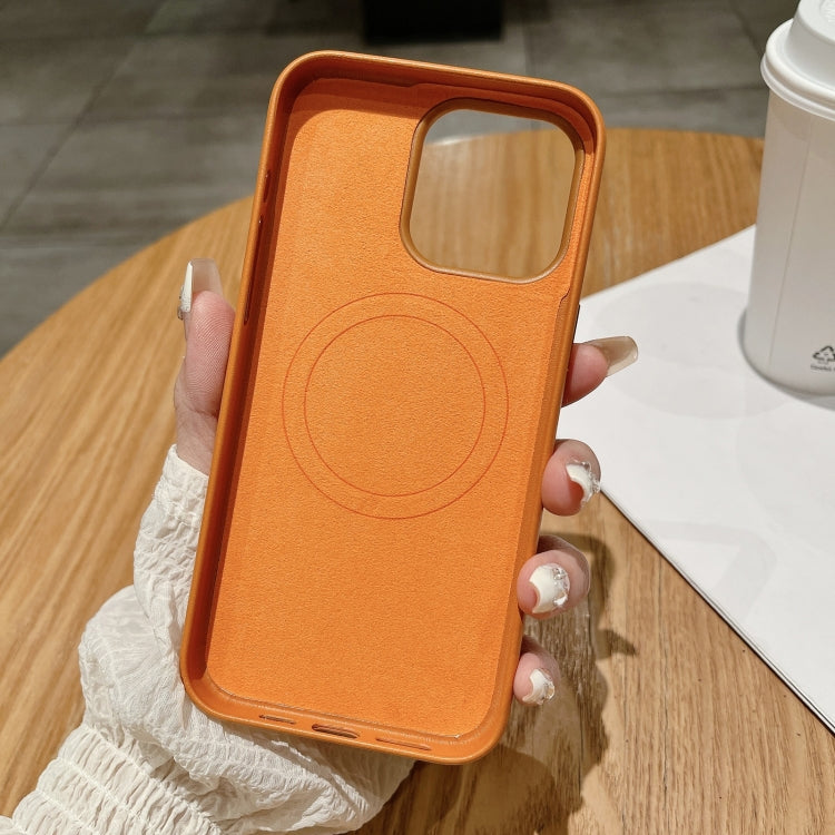 For iPhone 14 Pro Max Pure Color Leather Magsafe Magnetic Phone Case(Orange) by buy2fix