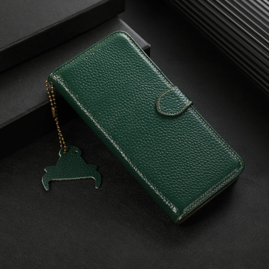 For OnePlus 13 Genuine Leather Litchi Texture RFID Leather Phone Case(Green) by buy2fix