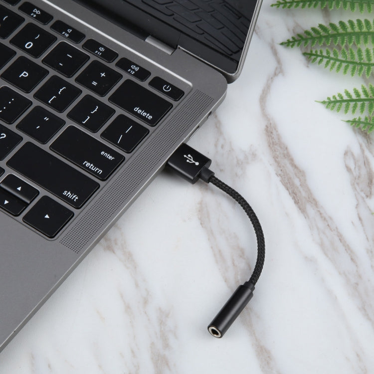 USB Male to 3.5mm Female Weave Texture Audio Adapter(Black) by buy2fix