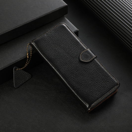 For Google Pixel 9a Genuine Leather Litchi Texture RFID Leather Phone Case(Black) - Google Cases by buy2fix | Online Shopping UK | buy2fix