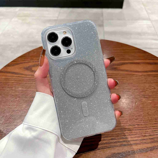 For iPhone 14 Pro Glitter MagSafe Magnetic TPU Phone Case(Silver) by buy2fix