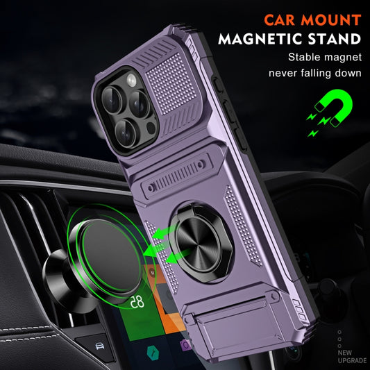 For iPhone 16 TPU+PC Shockproof Card Phone Case with Metal Ring Holder(Purple) by buy2fix