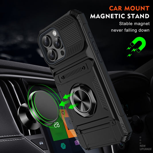 For iPhone 16 TPU+PC Shockproof Card Phone Case with Metal Ring Holder(Black) by buy2fix