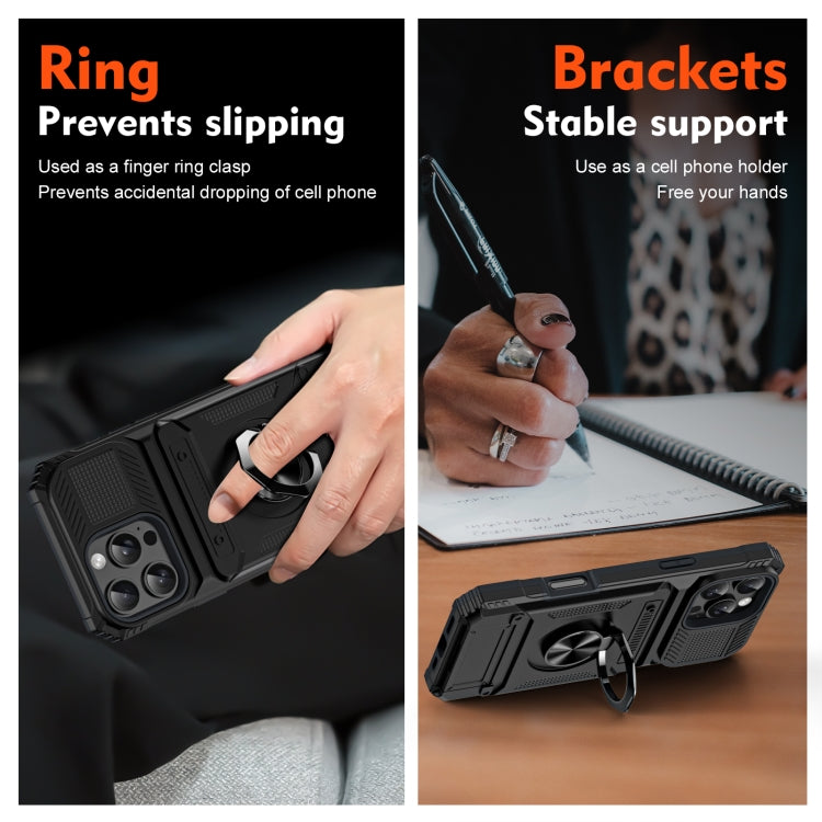 For iPhone 16 TPU+PC Shockproof Card Phone Case with Metal Ring Holder(Black) by buy2fix
