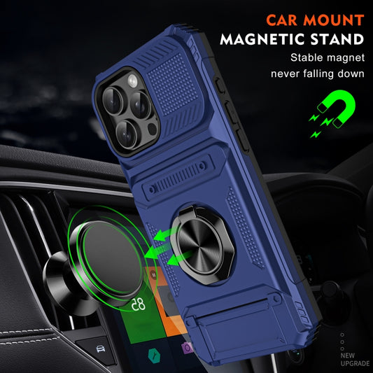 For iPhone 16 TPU+PC Shockproof Card Phone Case with Metal Ring Holder(Blue) by buy2fix