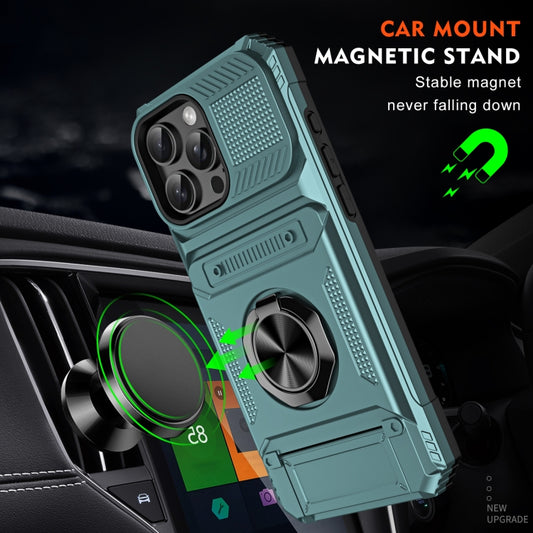 For iPhone 16 TPU+PC Shockproof Card Phone Case with Metal Ring Holder(Green) by buy2fix