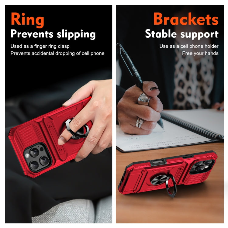 For iPhone 16 Pro TPU+PC Shockproof Card Phone Case with Metal Ring Holder(Red) by buy2fix