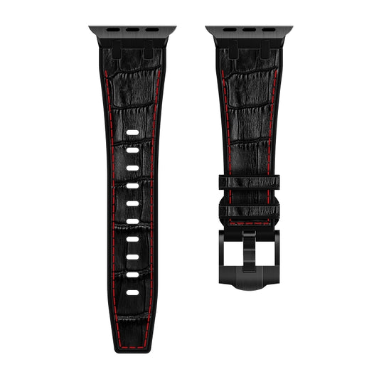 For Apple Watch SE 2023 44mm Crocodile Texture Liquid Silicone Watch Band(Black Red Black) by buy2fix