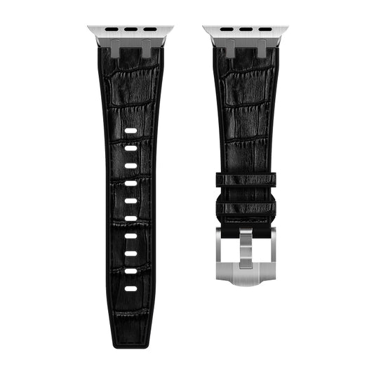 For Apple Watch Series 8 45mm Crocodile Texture Liquid Silicone Watch Band(Silver Black) by buy2fix