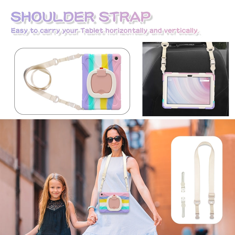 For Amazon Kindle Fire HD10 2023 Silicone Hybrid PC Tablet Case with Holder & Shoulder Strap(Colorful Pink) - Amazon by buy2fix | Online Shopping UK | buy2fix