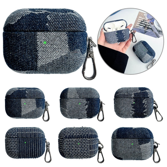 For AirPods 3 Stitching Denim Cloth Bluetooth Earphone Protective Case(Dark Color Irregular) by buy2fix