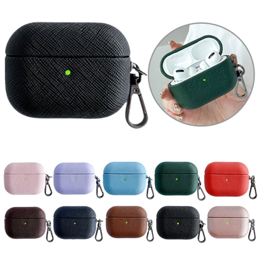 For AirPods Pro Cross Texture PU Leather Bluetooth Earphone Protective Case(Dark Green) by buy2fix