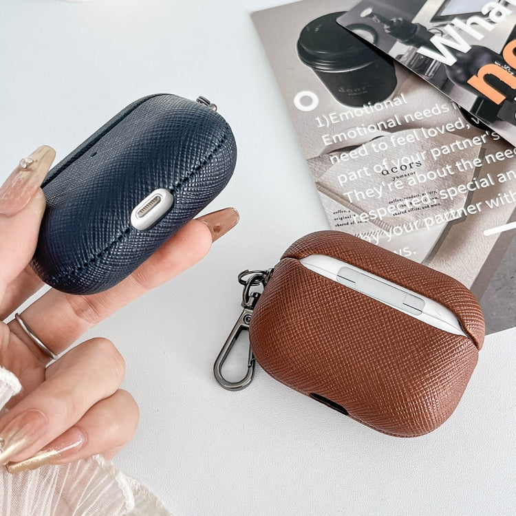 For AirPods Pro 2 Cross Texture PU Leather Bluetooth Earphone Protective Case(Dark Green) by buy2fix