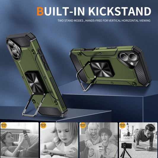 For iPhone 16 Shockproof Metal Holder Phone Case(Olive Green) by buy2fix