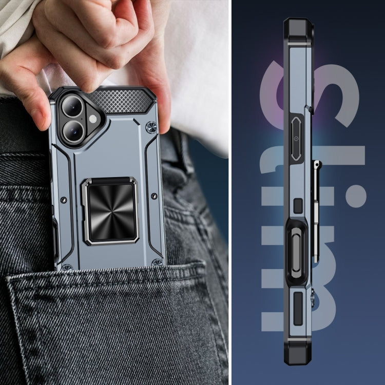 For iPhone 16 Shockproof Metal Holder Phone Case(Grey) by buy2fix