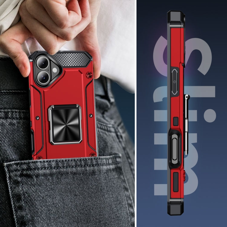 For iPhone 16 Shockproof Metal Holder Phone Case(Red) by buy2fix