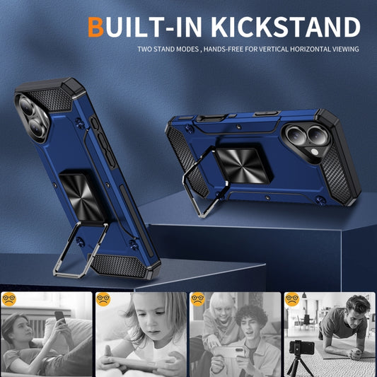 For iPhone 16 Shockproof Metal Holder Phone Case(Blue) by buy2fix