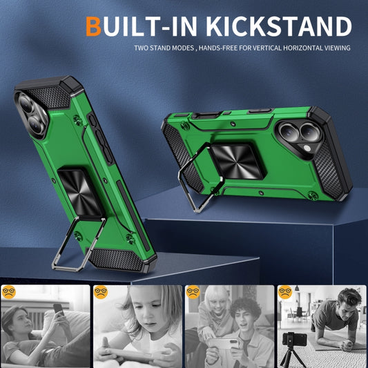 For iPhone 16 Shockproof Metal Holder Phone Case(Green) by buy2fix