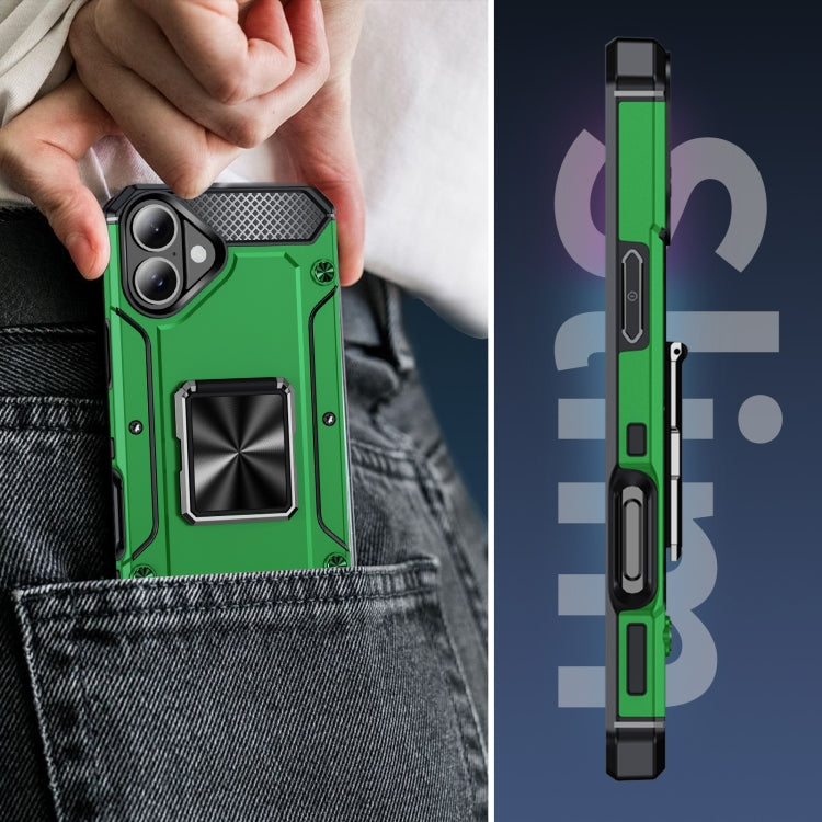 For iPhone 16 Shockproof Metal Holder Phone Case(Green) by buy2fix