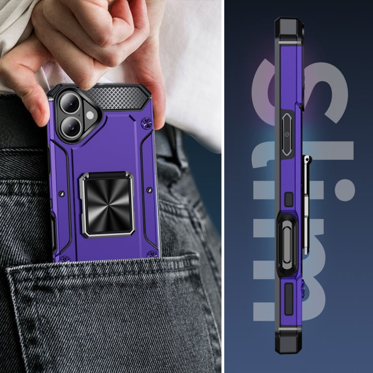 For iPhone 16 Shockproof Metal Holder Phone Case(Purple) by buy2fix