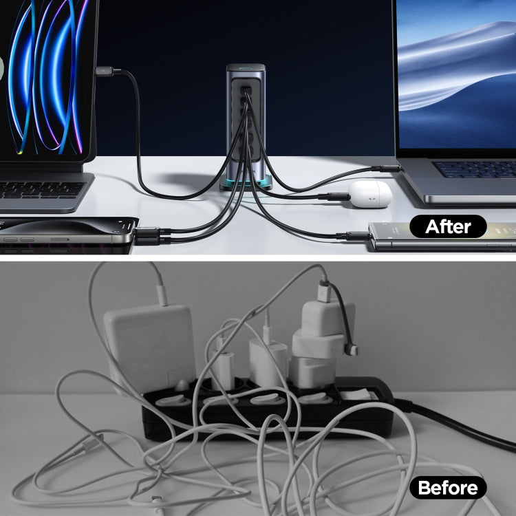 JOYROOM JR-TCM02 6 in 1 65W GaN 4 USB-C & 2 USB-A Multi-port Charger, Power Plug:UK Plug(Dark Gray) by JOYROOM