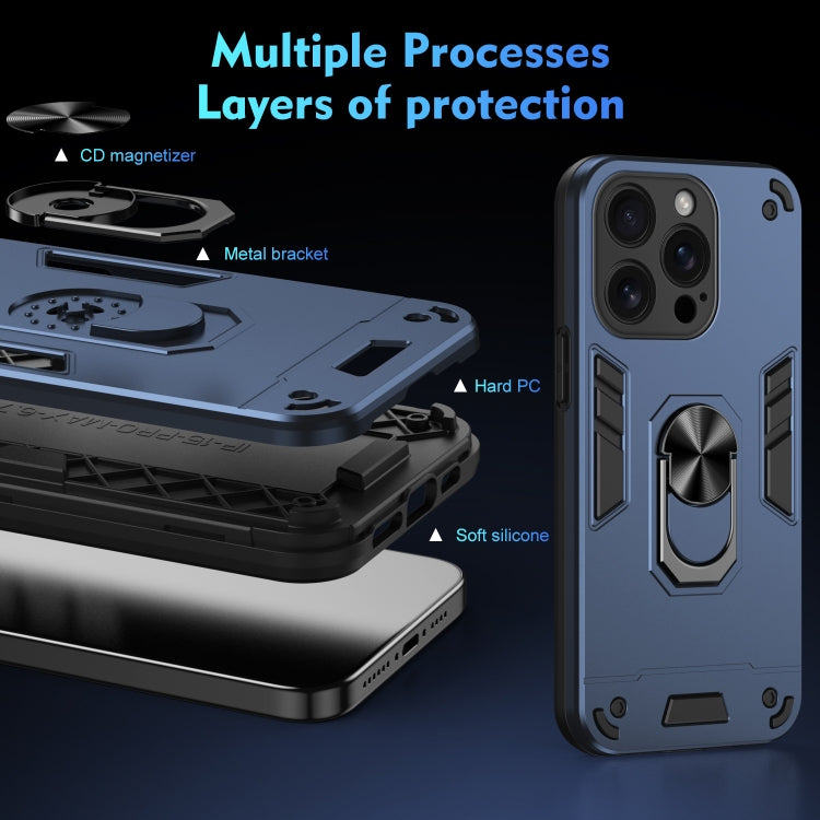 For iPhone 16 Pro Shockproof Metal Ring Holder Phone Case(Blue) by buy2fix