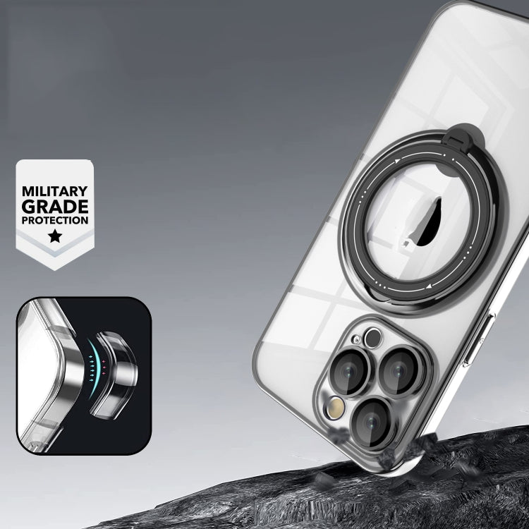 For iPhone SE 2022 / 2020 / 8 / 7 Electroplating MagSafe 360 Degree Rotation Holder Shockproof Phone Case(Black) by buy2fix