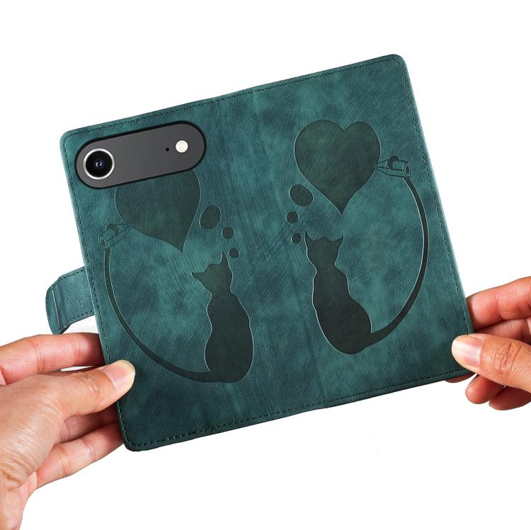 For iPhone Air Pen Heart Cat Embossed Leather Phone Case(Green) - iPhone Air Cases by buy2fix | Online Shopping UK | buy2fix