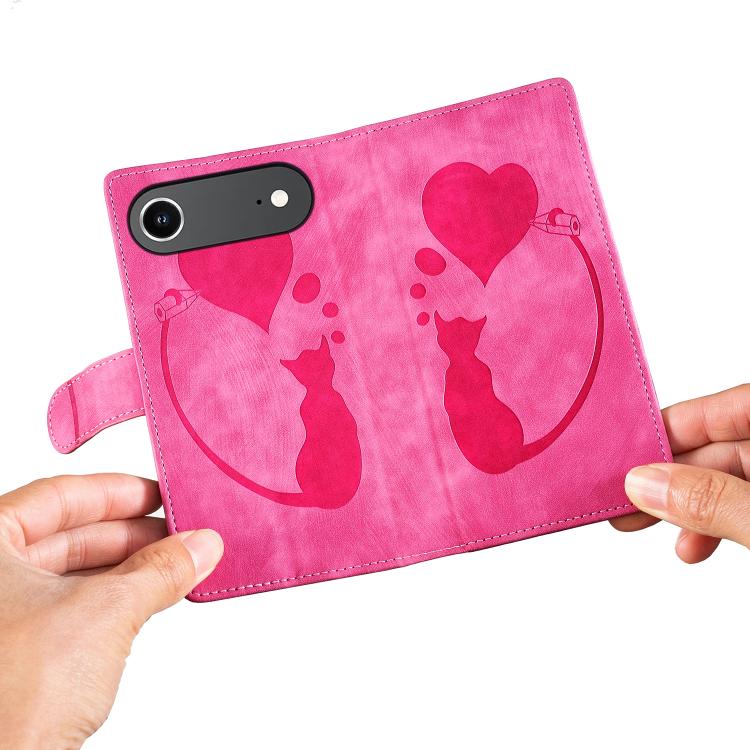 For iPhone Air Pen Heart Cat Embossed Leather Phone Case(Pink) - iPhone Air Cases by buy2fix | Online Shopping UK | buy2fix