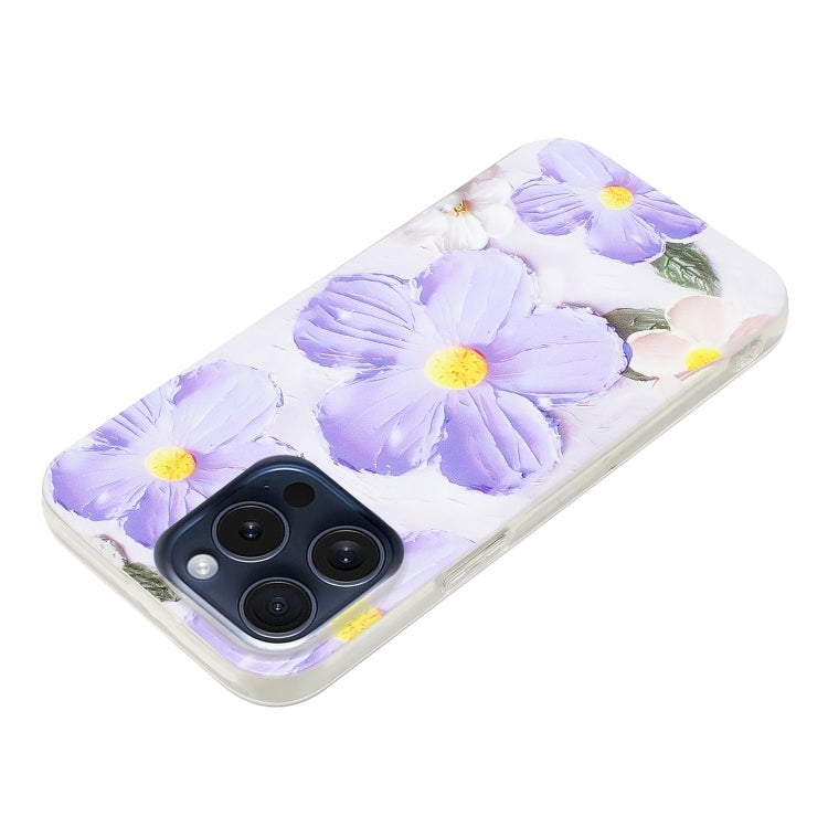 For iPhone 16 Pro Colorful Painting Pattern TPU Phone Case(Purple Flowers) by buy2fix