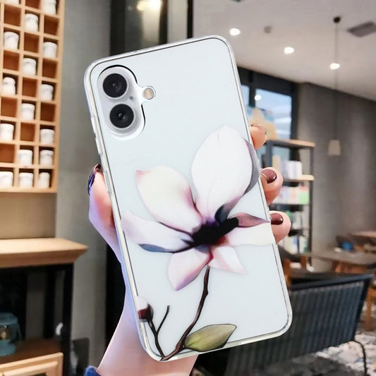 For iPhone 16 Plus Colorful Painting Pattern TPU Phone Case(White Flowers) by buy2fix