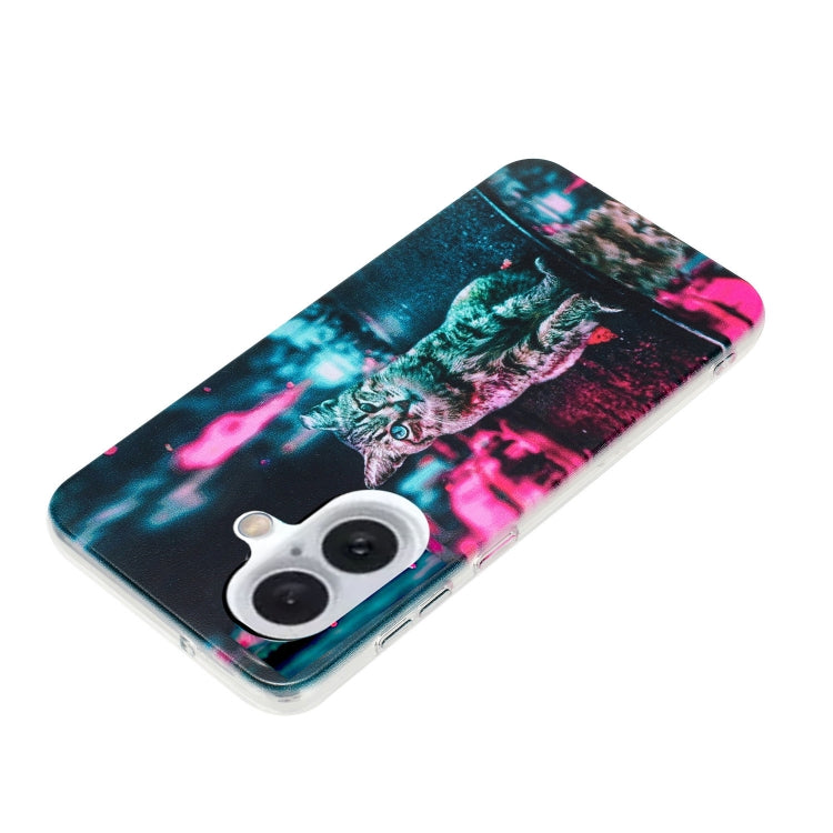 For iPhone 16 Colorful Painting Pattern TPU Phone Case(Traffic Light Cat) by buy2fix