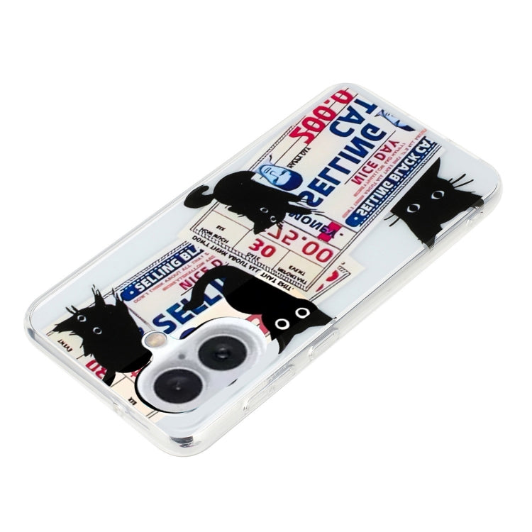 For iPhone 16 Colorful Painting Pattern TPU Phone Case(Black Cat) by buy2fix