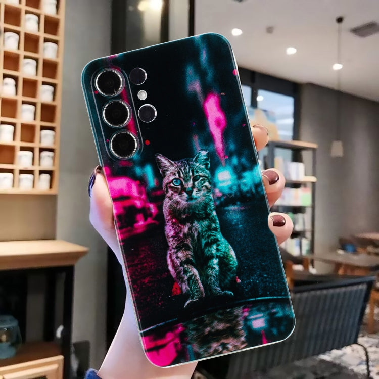 For Samsung Galaxy S23 Ultra 5G Colorful Painting Pattern TPU Phone Case(Traffic Light Cat) by buy2fix