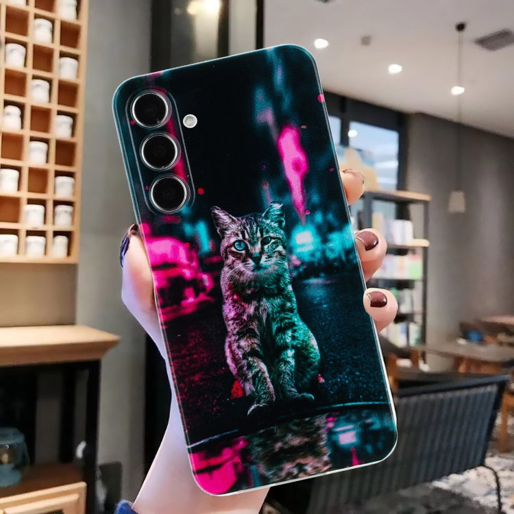 For Samsung Galaxy S24 5G Colorful Painting Pattern TPU Phone Case(Traffic Light Cat) by buy2fix