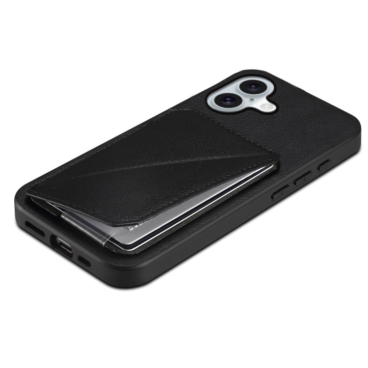 For iPhone 16 D04 Calf Texture Dual Card Slot Holder Phone Case(Black) by buy2fix