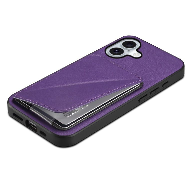 For iPhone 16 D04 Calf Texture Dual Card Slot Holder Phone Case(Purple) by buy2fix