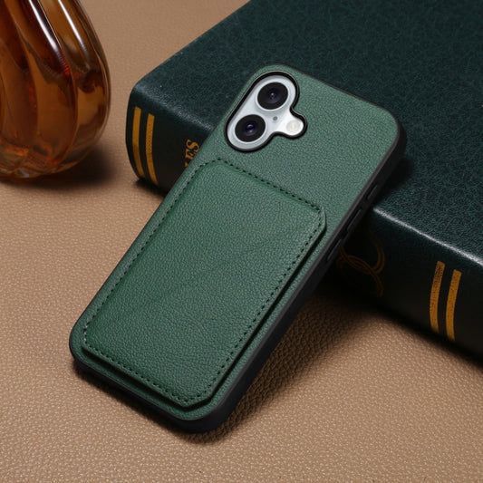 For iPhone 16 D04 Calf Texture Dual Card Slot Holder Phone Case(Green) by buy2fix