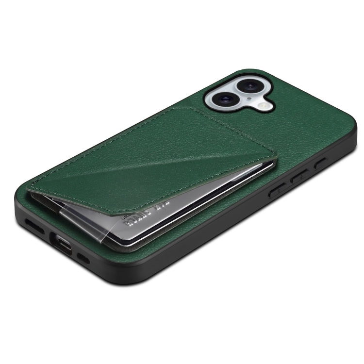 For iPhone 16 Plus D04 Calf Texture Dual Card Slot Holder Phone Case(Green) by buy2fix