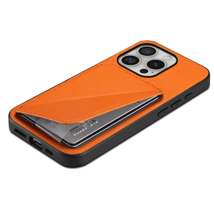 For iPhone 16 Pro D04 Calf Texture Dual Card Slot Holder Phone Case(Orange) by buy2fix