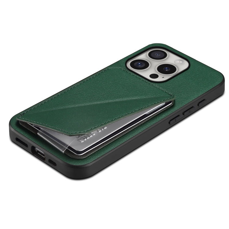 For iPhone 16 Pro D04 Calf Texture Dual Card Slot Holder Phone Case(Green) by buy2fix